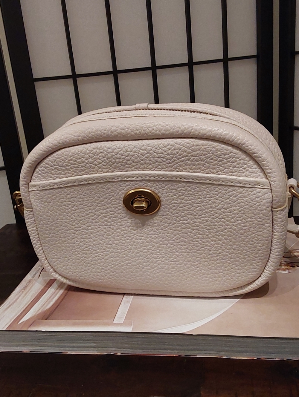 Coach Cream Leather Crossbody Bag with Turn-Lock Closure